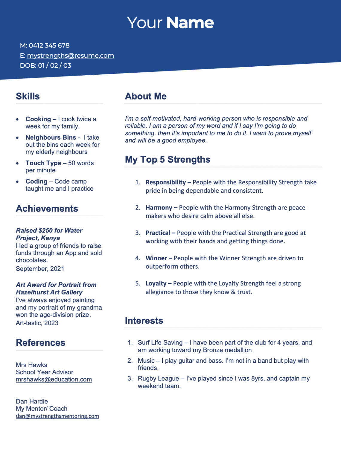 what to write on my first resume